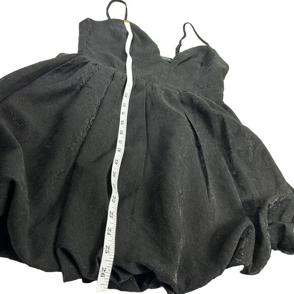 STORIA Women’s Sz S Black Jacquard Mini Dress Spaghetti Strap Bubble Hem Shimmer - Picture 12 of 15